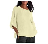 KOG Damen Tshirts Elegant Leinenbluse Blusen Basic Kurzarm Oberteile Frauen Longshirt Sommer Leinenhemd Longbluse Frau Rundhals Oversized Tuniken Beige XL