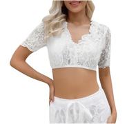 KOG Dirndl Bluse Damen Spitze Trachtenbluse Elegante Oktoberfest Outfit Frauen Dirndlbluse Teenager Mädchen Dirndlblusen Spitzenbluse Trachtenblusen Bayrische Bolero Festliche Blusen Weiß L