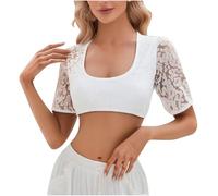 KOG Dirndl Bluse Damen Spitze Trachtenbluse Elegante Oktoberfest Outfit Frauen Dirndlbluse Teenager Mädchen Dirndlblusen Spitzenbluse Trachtenblusen Bayrische Bolero Festliche Blusen Weiß L