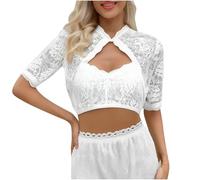 KOG Dirndl Bluse Damen Spitze Trachtenbluse Elegante Oktoberfest Outfit Frauen Dirndlbluse Teenager Mädchen Dirndlblusen Spitzenbluse Trachtenblusen Bayrische Bolero Festliche Blusen Weiß L