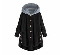 KOG Fleecejacke Damen Jacke Elegante Teddyfleece Jacke Fleecepullover Einfarbig Oberteil Frau Hoodie Winterjacke Cordjacke Zipper Jacke Baumwolle Schwarz M