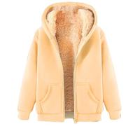 KOG Fleecejacke Damen Jacke Warm Cordjacke Fleecejacken Einfarbige Oberteile Frauen Kapuzenmantel Jacken übergangsjacke Teddyjacke Teenager Wollmantel Baumwolle Beige M
