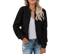 KOG Fleecejacke für Damen Winterjacke Mode Fleecepullover Teddyfleece Jacke Einfarbige Bekleidung Frau Kapuzenmantel übergangsmantel Teddy Jacken Steppmantel Fahrradmantel Parka Schwarz M
