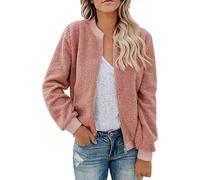 KOG Fleecejacke für Damen Winterjacke Mode Fleecepullover Teddyfleece Jacke Einfarbige Bekleidung Frau Kapuzenmantel übergangsmantel Teddy Jacken Steppmantel Fahrradmantel Parka Rosa L