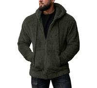 KOG Fleecejacke Herren Winterjacke 2025 Teddyjacke Fleecejacken Solid Streetwear Kapuzenmantel Herbstjacke Trenchcoat Trainingsjacke Zipper Jacke Vliesjacke Sport Jacke Bomberjacke Grün L