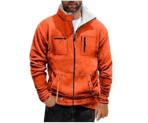 KOG Fleecejacke Herren Wintermantel Freizeit Teddyjacke Fleecejacken Einfarbige Oberteile Junge Kapuzenpullover übergangsjacken Trenchcoat Motorrad Jacke Vliesjacke Wollmantel Orange XL