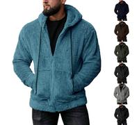 KOG Fleecejacke Herren Wintermantel Winter Cordjacke Fleecemantel Einfarbig Bekleidung Hoodie Winterjacke übergangsjacke Strickjacken Wollmantel College Jacke Vliesjacke Teddyjacke Blau XL