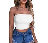KOG Gutschein Bandeau Top Damen Crop Tops Sexy Tube Top Frauen Sommer Y2k Aesthetic Clothes Off Shoulder Bauchfreies Trägerloser ärmellos Korsett Angebote des Tages Heute Weiß XL