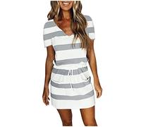 KOG Gutscheine Sommerkleider Damen Sommerkleid 2025 Kleider Grafik Teenager Casual Kleidung Hawaii Kleid Weiße Strandkleider Festkleider Baumwolle Hochzeitsgast Kleid Amazon Gutschein Grau L