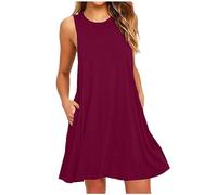 KOG Gutscheine Sommerkleider Damen Sommerkleid Elegante Einfarbig Vintage Bekleidung T-Shirt Kleid Kurzarm Frau Blusen Kleider Kleider Baumwolle Kleider für Hochzeitsgäste Angebote Wein XL