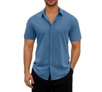 KOG Hemd Herren Sommer Kurzarmhemd Männer Strand Hemd Einfarbige Bequemes Baumwolle Oberteile Sale Angebote Freizeithemd Lässig Tee Junge Wandershirt Amazon Essentials Herren Hellblau M