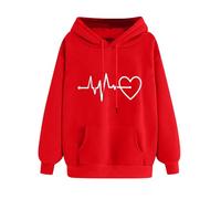KOG Hoodie Damen Baumwolle Hooded Sweatshirt Einfarbig Kapuzenpullover Warmes Hoodies Teenager Mädchen Basic Langarmshirt Warm Freizeit Oversized Oberteile Rot M