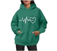 KOG Hoodie Damen Baumwolle Hooded Sweatshirt Einfarbige Hoodies Winter Kapuzenpullover Teenager Mädchen Oberteile Retro Bekleidung Basic Frauen Warmes Regular Oberteil Grün XL