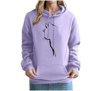 KOG Hoodie Damen Baumwolle Hooded Sweatshirt Einfarbige Kapuzenpullover 2025 Sweatshirt mit Kapuze Frauen Hoodies Elegant Teenager Mädchen Winter Oversize Kleidung Oberteile Lila S