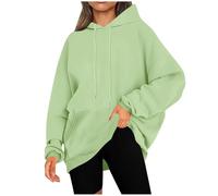 KOG Hoodie Damen Baumwolle Hooded Sweatshirt Einfarbige Kapuzenpullover Warmes Hoodies Teenager Mädchen Oberteile Mode Oberteil Vintage Frauen Casual Regular Pullover Grün 3XL