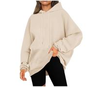 KOG Hoodie Damen Baumwolle Hooded Sweatshirt Einfarbige Sweatshirt mit Kapuze Warmes Hoodies Bekleidung Basic Elegante Teenager Mädchen Mode Oversized Oberteil Khaki XL