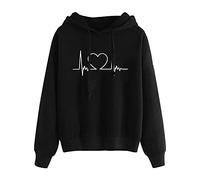 KOG Hoodie Damen Baumwolle Hoodies Einfarbig Sweatshirt mit Kapuze Winter Kapuzenpullover Teenager Mädchen Kleidung Fashion Pullover Casual Warme Große Größen Schwarz XL