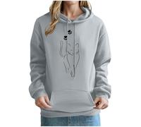 KOG Hoodie Damen Baumwolle Hoodies Katzen-Print Kapuzenpullover 2025 Hooded Sweatshirt Teenager Mädchen Kleidung Elegante Langarmshirt Casual Frauen Warm Slim Fit Pullover Oberteil Grün L