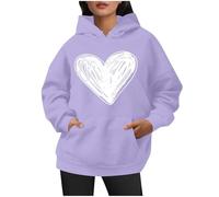 KOG Hoodie Damen Baumwolle Kapuzenpullover Einfarbige Hooded Sweatshirt Basic Teenager Mädchen Oberteile Vintage Langarmshirt Warme Frauen Winter Slim Fit Pullover Lila L