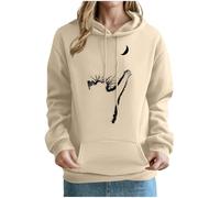 KOG Hoodie Damen Baumwolle Kapuzenpullover Katzen-Drucken Hoodies Winter Sweatshirt mit Kapuze Teenager Mädchen Hooded Sweatshirt Fashion Oberteile Langarmshirt Khaki L