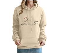 KOG Hoodie Damen Baumwolle Kapuzenpullover Katzen-Print Sweatshirt mit Kapuze Mode Hoodies Kleidung Basic Oberteil Freizeit Teenager Mädchen Warmes Oversize Oberteile Pullover Khaki XL