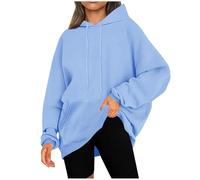 KOG Hoodie Damen Baumwolle Sweatshirt mit Kapuze Einfarbig Hooded Sweatshirt Elegant Teenager Mädchen Kleidung Warm Oberteile Casual Frau Fashion Locker Oberteil Hellblau XL
