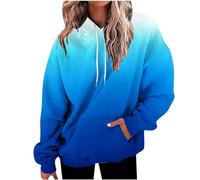 KOG Hoodie für Damen Baumwolle Hooded Sweatshirt Einfarbig Hoodies Basic Oberteile Frau Sweatshirt mit Kapuze Retro Warmes Teenager Mädchen Warm Regular Oberteil Blau L