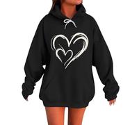 KOG Hoodie für Damen Baumwolle Hooded Sweatshirt Grafik Drucken Hoodies Warme Oberteile Frau Sweatshirt mit Kapuze Fashion Warmes Teenager Mädchen Oversized Pullover Langarmshirt Schwarz 4XL