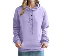 KOG Hoodie für Damen Baumwolle Hooded Sweatshirt Katzen-Print Sweatshirt mit Kapuze Mode Hoodies Teenager Mädchen 2025 Langarmshirt Fashion Freizeit Lose Oberteile Kleidung Lila XXL
