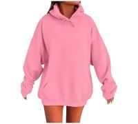 KOG Hoodie für Damen Baumwolle Kapuzenpullover Einfarbige Hoodies Warmes Hooded Sweatshirt Teenager Mädchen Bekleidung Mode Winter Frauen Fashion Regular Langarmshirt Oberteil Rosa XL