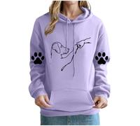 KOG Hoodie für Damen Baumwolle Kapuzenpullover Hunde-Print Hoodies 2025 Oberteil Teenager Mädchen Kleidung Warmes Sweatshirt mit Kapuze Warm Oversize Langarmshirt Pullover Lila L