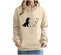KOG Hoodie für Damen Baumwolle Kapuzenpullover Katzen-Print Sweatshirt mit Kapuze Warme Hoodies Kleidung Freizeit Pullover Teenager Mädchen Elegant Langarmshirt Oberteil Khaki S