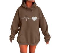 KOG Hoodie für Damen Baumwolle Kapuzenpullover Tie-Dye Muster Sweatshirt mit Kapuze Warmes Teenager Mädchen Oberteile Retro Oberteil Elegante Frauen Mode Locker Hoodies Kleidung Kaffee L