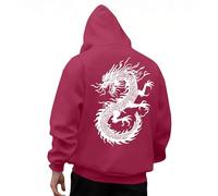 KOG Hoodie für Herren Drache Backprint Hooded Sweatshirt Tie-Dye Muster Hoodies Freizeit Oberteil Teenager Bekleidung Fashion Kapuzenpullover Herbst Männer Baumwolle Kapuzenjacke Wine M