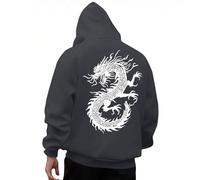 KOG Hoodie für Herren Drache Backprint Hoodies Tie-Dye Muster Hooded Sweatshirt Basic Bekleidung Warme Oberteil Warm Junge Herbst Oversize Kapuzenpullover Baumwolle Oberteile Dunkelgrau S