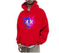 KOG Hoodie für Herren Freizeit Kapuzenpullover Tie-Dye Muster Sweatshirt mit Kapuze Herbst Oberteil Casual Oberteile Warme Junge Warmes Slim Fit Streetwear Baumwolle Langarmshirt Rot XXL