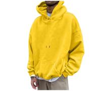 KOG Hoodie für Herren Warm Kapuzenpullover Einfarbig Sweatshirt mit Kapuze Herbst Bekleidung Junge Hooded Sweatshirt Kleidung Fashion 2025 Regular Baumwolle Kapuzenjacke Gelb M