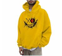 KOG Hoodie für Herren Warmes Kapuzenpullover Grafik Hoodies 2025 Oberteil Männer Kapuzenjacke Warme Bekleidung Fashion Jungen Herbst Oversized Langarmshirt Baumwolle Hooded Sweatshirt Gelb 3XL