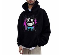KOG Hoodie Herren Casual Sweatshirt mit Kapuze Tie-Dye Muster Kapuzenpullover Warmes Kleidung Junge Bekleidung Winter Mode Teenager Warm Lose Oberteile Baumwolle Kapuzenjacke Schwarz XL