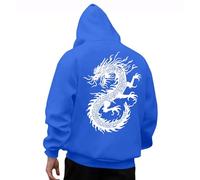 KOG Hoodie Herren Drache Backprint Kapuzenpullover Grafik Drucken Hoodies Basic Oberteile Jungen Kapuzenjacke Warmes Langarmshirt Winter Mode Oversized Streetwear Baumwolle Oberteil Blau S