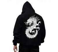 KOG Hoodie Herren Drache Backprint Sweatshirt mit Kapuze Mode Motiv Hooded Sweatshirt Warme Junge Oberteile Mode Hoodies Warm Teenager Basic Regular Langarmshirt Baumwolle Pullover Schwarz L
