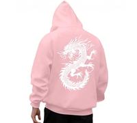 KOG Hoodie Herren Drachen Backprint Hoodies Mode Motiv Kapuzenpullover 2025 Kapuzenjacke Jungen Kleidung Warme Streetwear Casual Teenager Fashion Regular Pullover Baumwolle Oberteile Rosa S