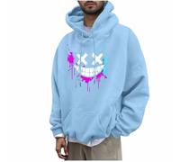 KOG Hoodie Herren Fashion Hoodies Grafik Drucken Sweatshirt mit Kapuze Warm Kleidung Jungen Kapuzenpullover Herbst Langarmshirt Mode Basic Oversize Pullover Baumwolle Oberteile Hellblau XL
