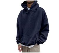 KOG Hoodie Herren Mode Hooded Sweatshirt Einfarbig Kapuzenpullover Winter Pullover Männer Bekleidung Warme Kapuzenjacke Fashion Basic Lose Streetwear Baumwolle Langarmshirt Marine L