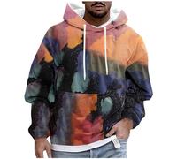 KOG Hoodie Herren Winter Kapuzenpullover Tie-Dye Muster Hooded Sweatshirt Freizeit Kleidung Jungen Oberteil Basic Streetwear Warm Junge Warmes Regular Pullover Baumwolle Oberteile Orange XXL