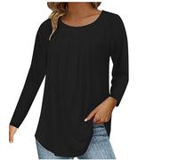 KOG Langarmshirt Damen Langarm Shirts Einfarbige Oberteil Lässig Baumwolle Oberteile Teenager Mädchen Tshirt Elegante Tuniken Frau Rundhals Retro Kleidung Schwarz M