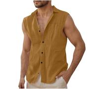 KOG Leinenhemd Herren Ärmellos Sommer Hawaiihemd Männer Bekleidung Einfarbig Tee Casual Baumwolle Tshirts Teenager Tops Mode Streetwear Jungen Oversize Top Orange L