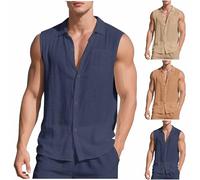 KOG Leinenhemd Herren Sommer Freizeithemden Teenager Oberteile Einfarbige Sommerhemd Freizeit Leinen Kurzarmhemd Jungen Casual Tops Männer Slim Fit Hawaiihemd Oberteil Kleidung Marine L