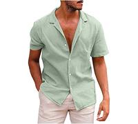 KOG Leinenhemd Herren Sommer Kurzarmhemd Männer Hemd Einfarbig Businesshemd Lose Baumwolle Wandershirt Angebote Junge T-Shirt Lässig Sweatshirt Jungen 2025 Hawaiihemd Grün XL