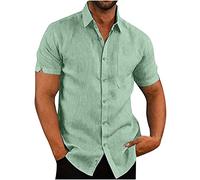 KOG Leinenhemd Herren Sommer Strand Hemden Männer Kurzarmhemd Einfarbig Tshirt Lässig Baumwolle Kleiderhemd Herren Tshirt Sale Junge Laufshirt Freizeit Unterhemd Amazon Basics Grün XXL